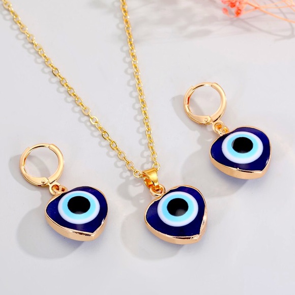 Blue Evil Eye Necklace & Earring Set - Picture 1 of 5